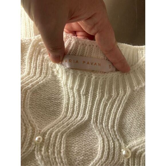 Maria Pavan Women’s White Faux Pearl Embellished Sweater Long Sleeve Size Small - Picture 3 of 14